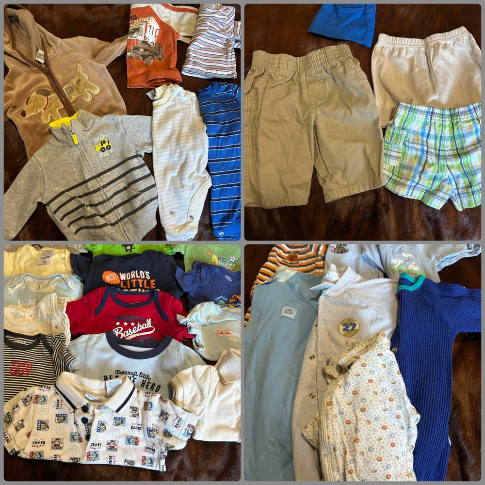 30pc Baby Boy Clothes Lot 0-3 Months Carters Sleepers Onesies Jackets Shorts Hat